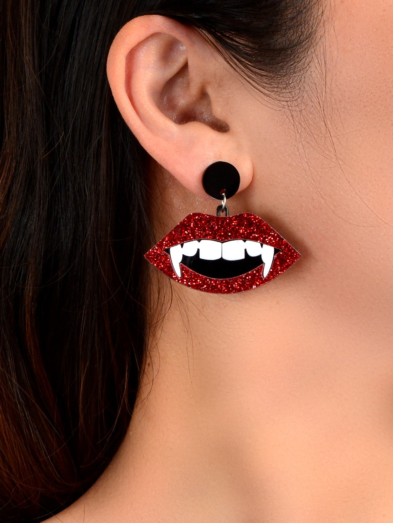 Halloween Accessories Dracula Punk Red Acrylic Vampire Lip Teeth Dangle Earrings