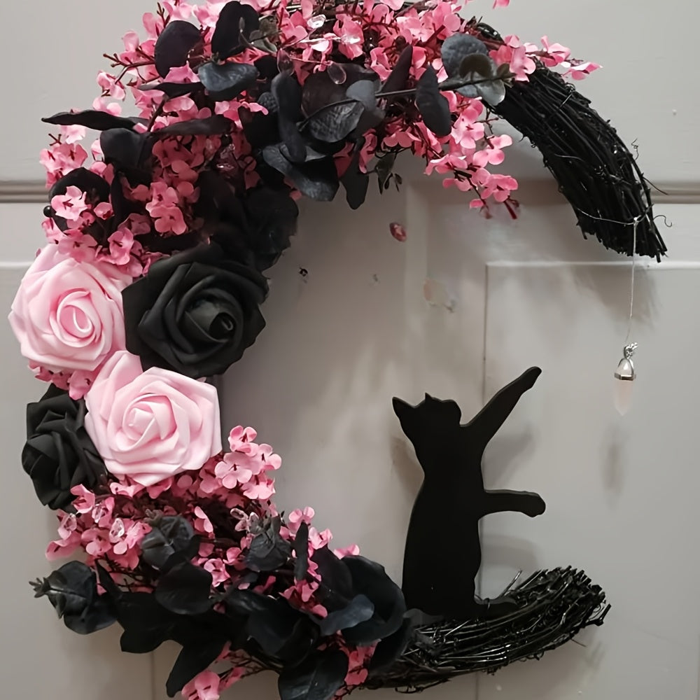 Cat Moon Wreath Halloween Decor