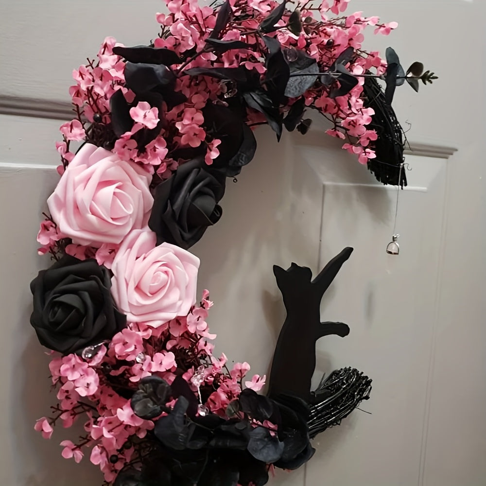 Cat Moon Wreath Halloween Decor