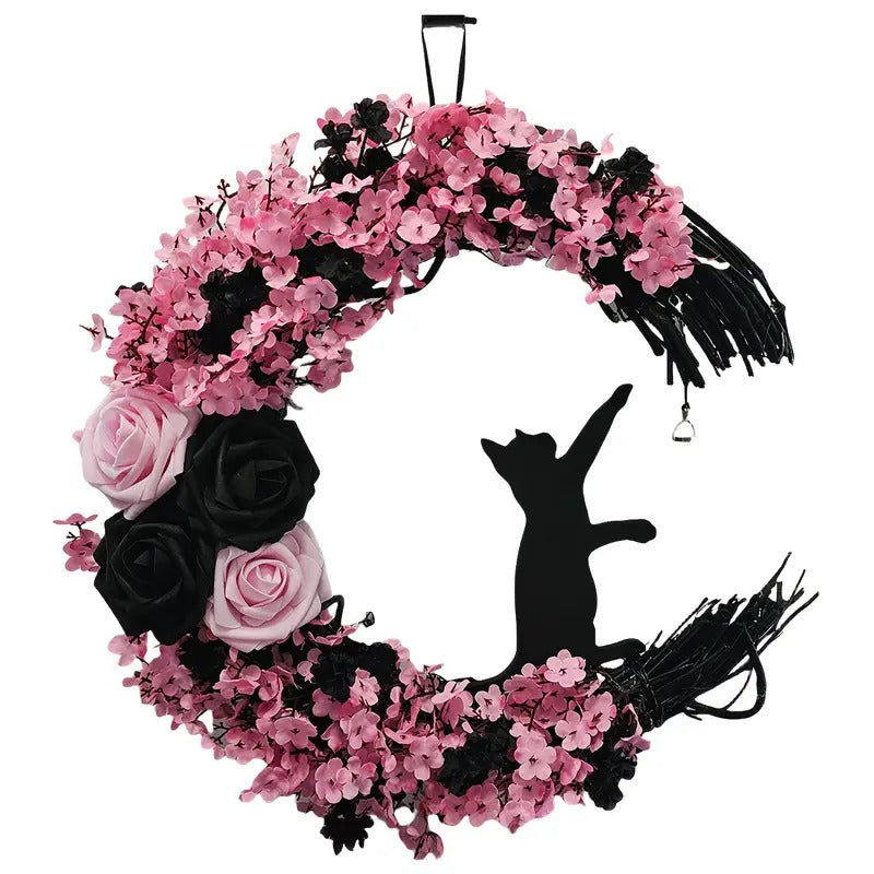 Cat Moon Wreath Halloween Decor