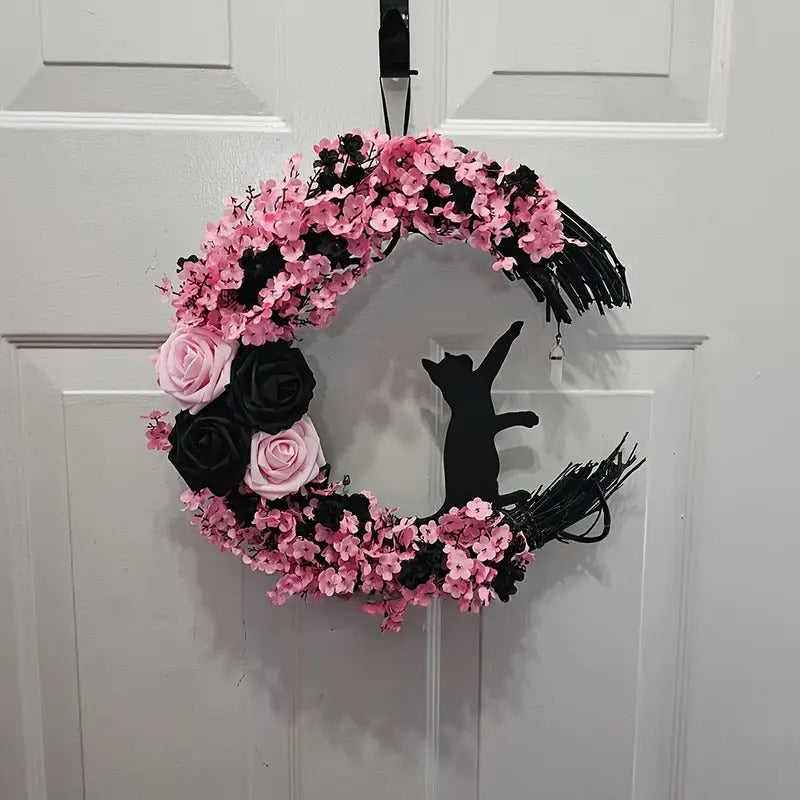 Cat Moon Wreath Halloween Decor