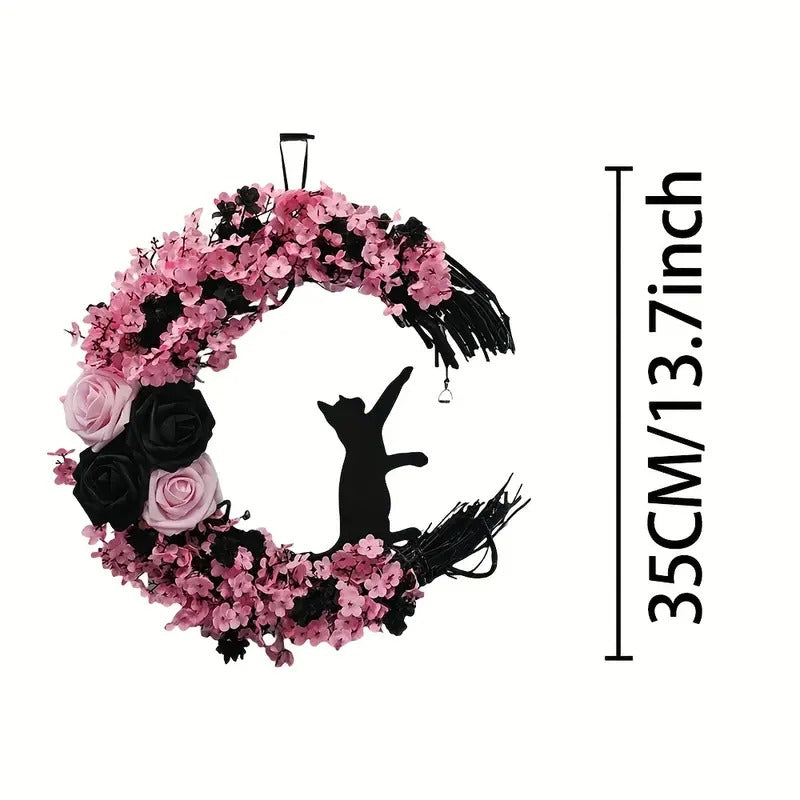 Cat Moon Wreath Halloween Decor